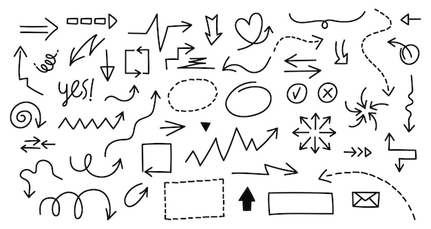 Set of cute pen line doodle element vector Hand drawn doodle style collection