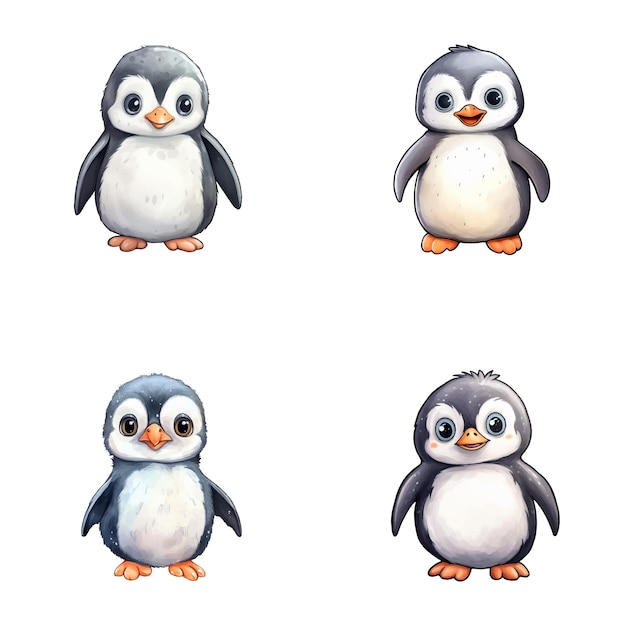 set of cute penguin watercolor illustrations safari jungle animals vector