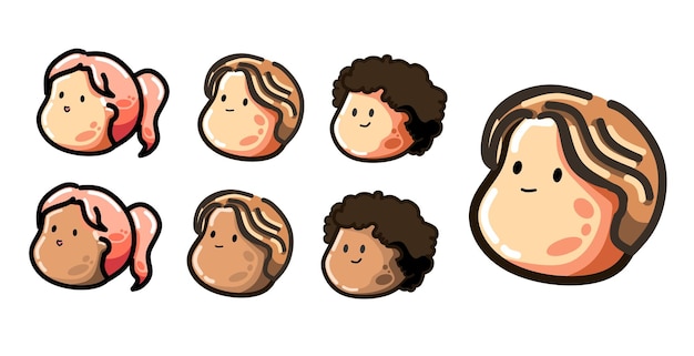 Set of cute people face with chubby cheeks