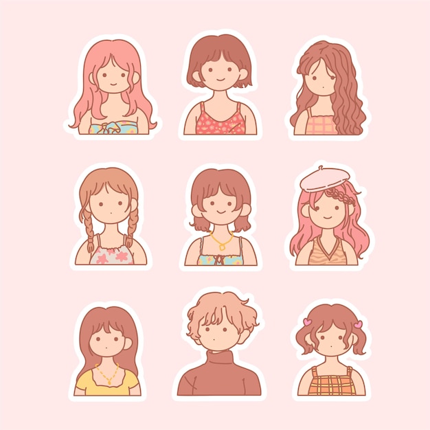 Set of cute people with pastel