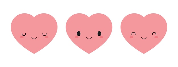 Set of cute pink heart icons Flat vector illustration