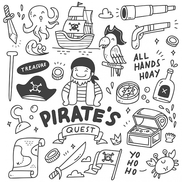 Vector set of cute pirates doodle