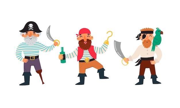 A set of cute pirates Vector illustration