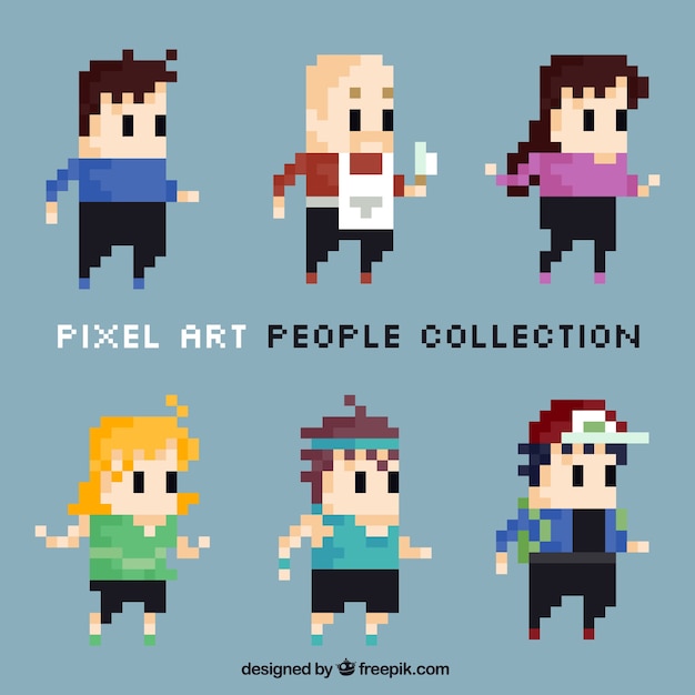 Vector set of cute pixelated characters