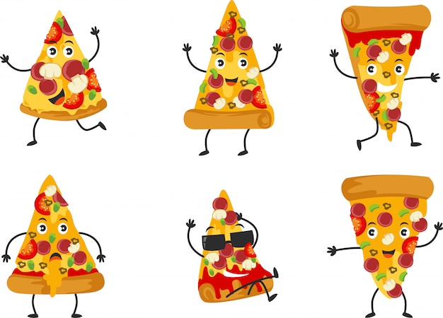 Set of cute pizza character with many pose