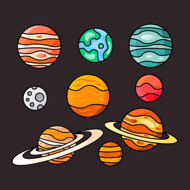 Set of cute planet cartoon vector illustration