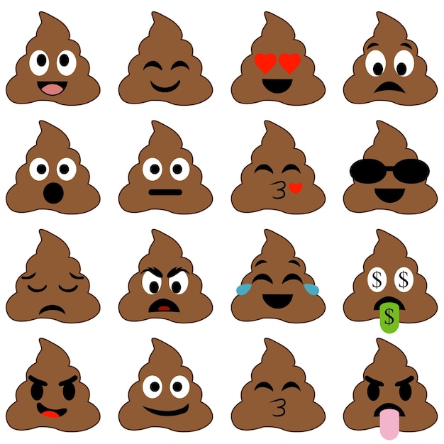 set of cute poop happy poop emoji emotional piles of poop
