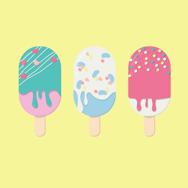 Vector set of cute popsicles with colorful spinkles