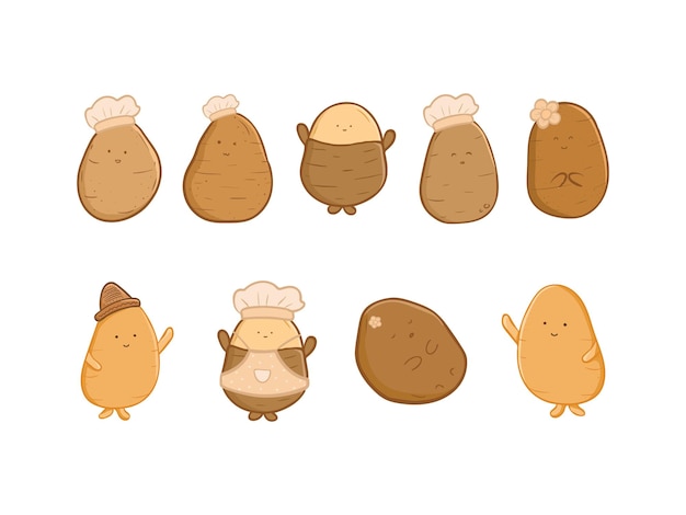 Set cute potato cartoon illustration