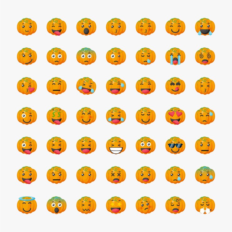 Vector set of cute pumpkin emoticon