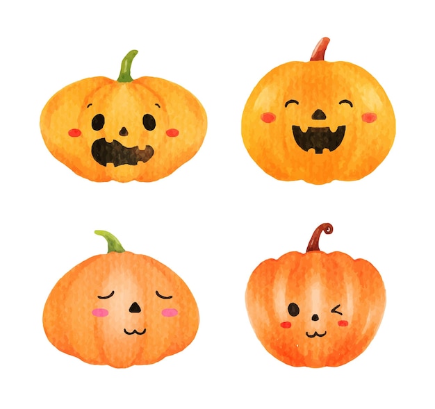 Set of cute Pumpkin Halloween watercolor