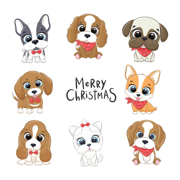 Vector set of cute puppies