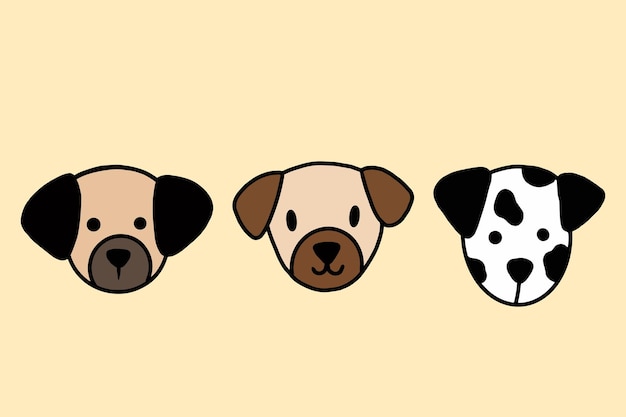 귀여운 강아지 강아지 개 애완 동물 만화 그림 설정 | 프리미엄 벡터