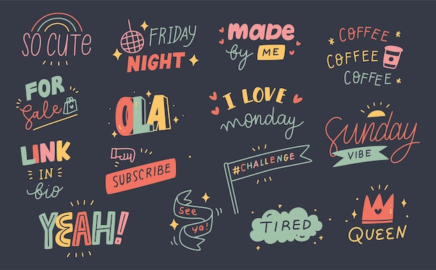 Vector set of cute quotes doodle