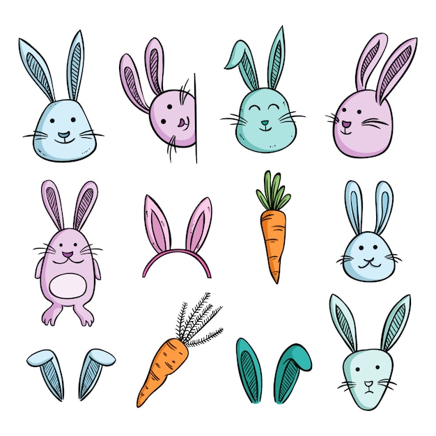 set of cute rabit or bunny with wortel