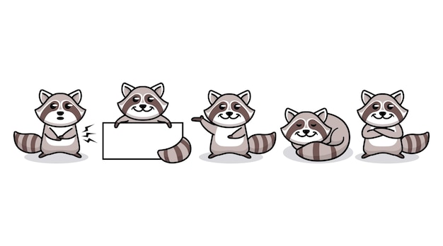 Set of cute raccoon animal mascot design