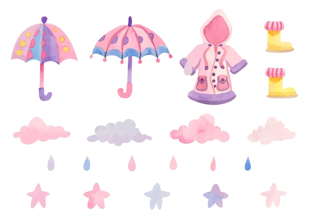 Set di simpatici elementi per la giornata di pioggia