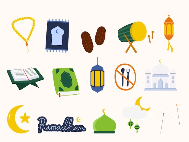 Imposta la raccolta vettoriale dell'elemento ramadhan carino