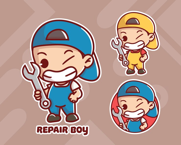 set of cute repair boy mascot logo with optional appearance. 
