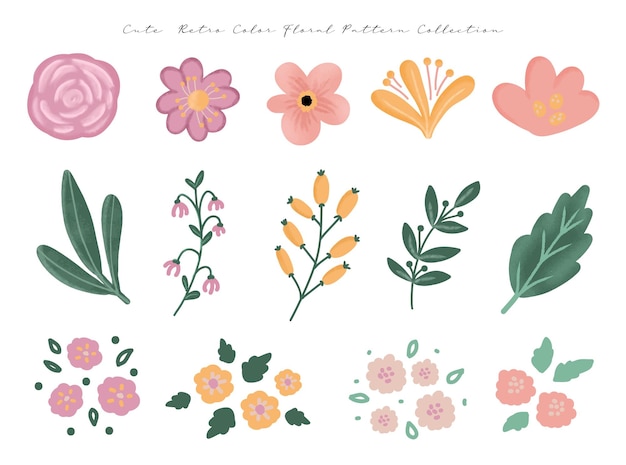 a set of cute retro color flower pattern clip art