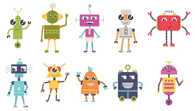 Set Cute robot characters