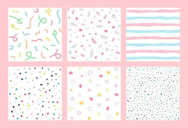 Set of cute romantic vector seamless patterns