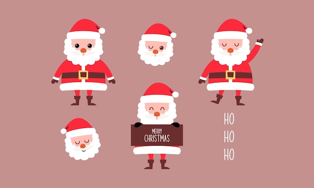 Set of Cute Santa Claus Character Vector