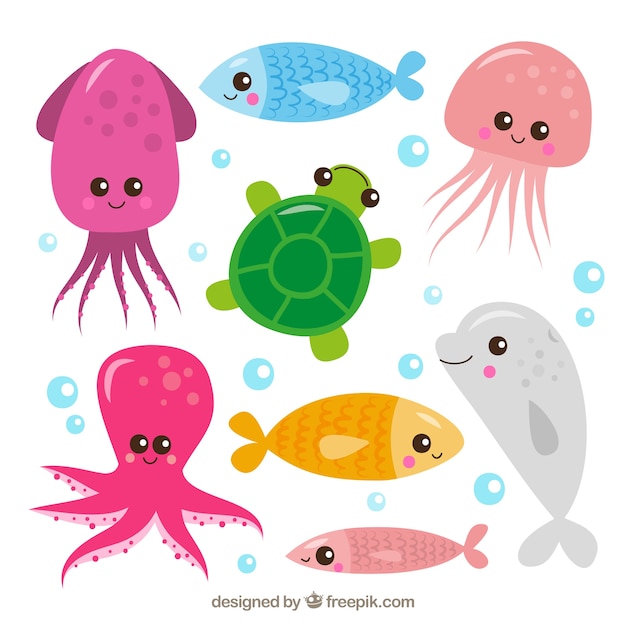 Vector set of cute sea animals