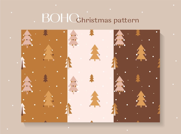 Vector set of cute seamless christmas pattern in boho style