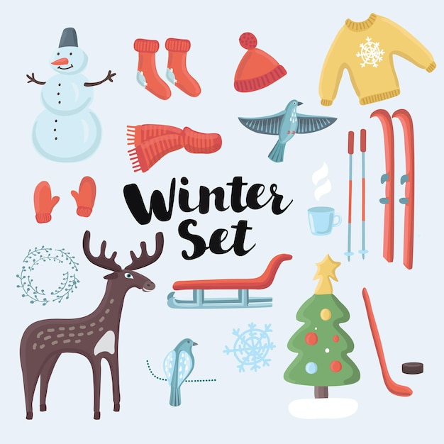 set of cute set winter christmas object