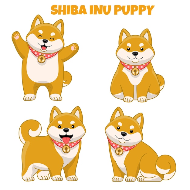 Set of cute shiba inu puppy dog