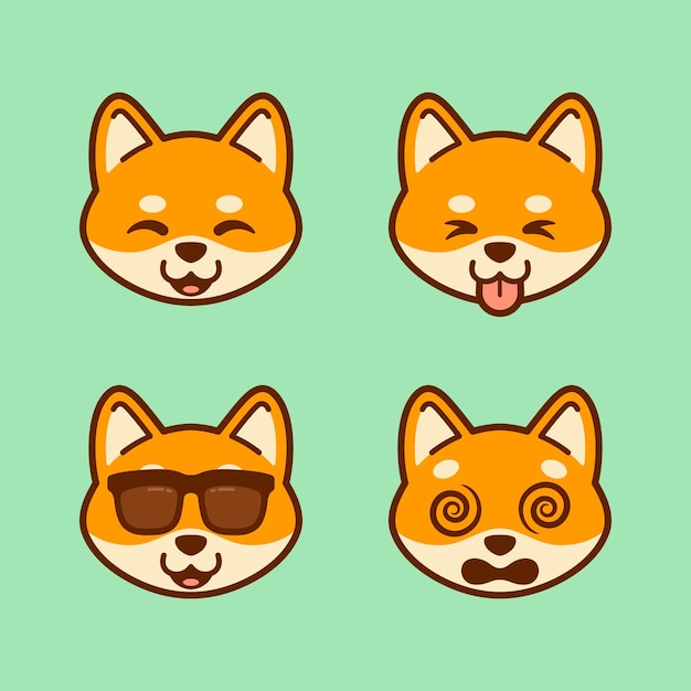 Set of Cute Shiba Inu Stickers