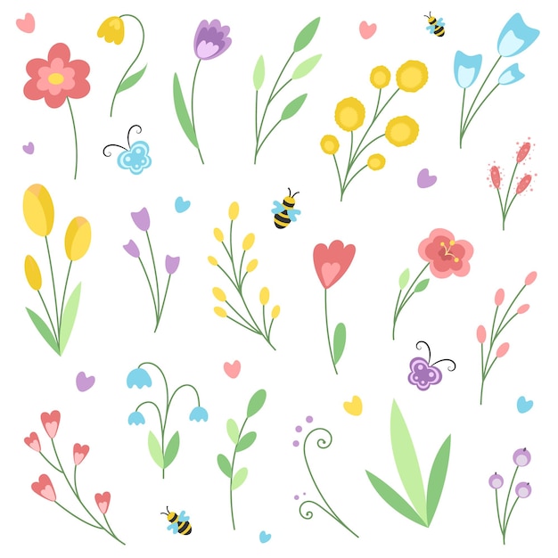 Vector set of cute and simple spring flowers