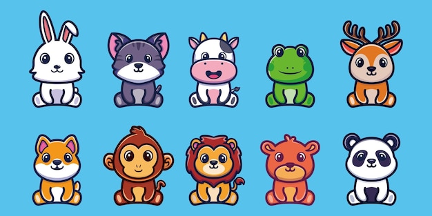 Vector set of cute sit animals cartoon character design