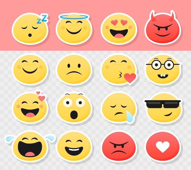 Set of cute smiley emoticons stickers