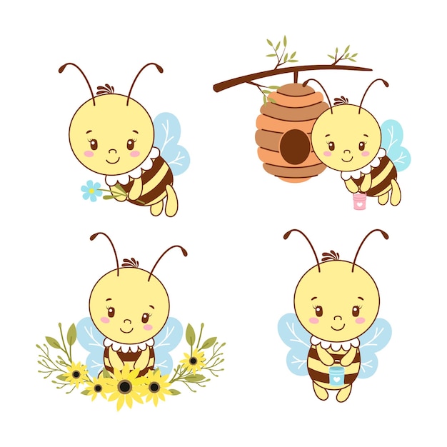 かわいい笑顔の蜂のイラストのセット
