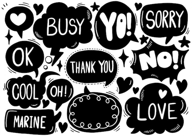 Set of cute speech bubble in doodle style