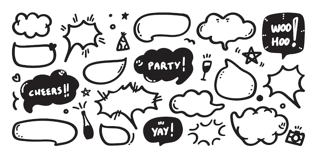 set of cute speech bubble with text in doodle style 