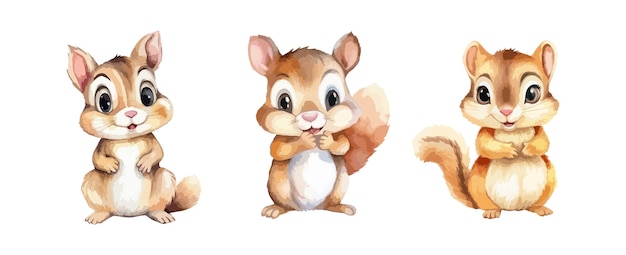 Vector set of cute squirrel wild animal watercolor isolated on white background vector illustration