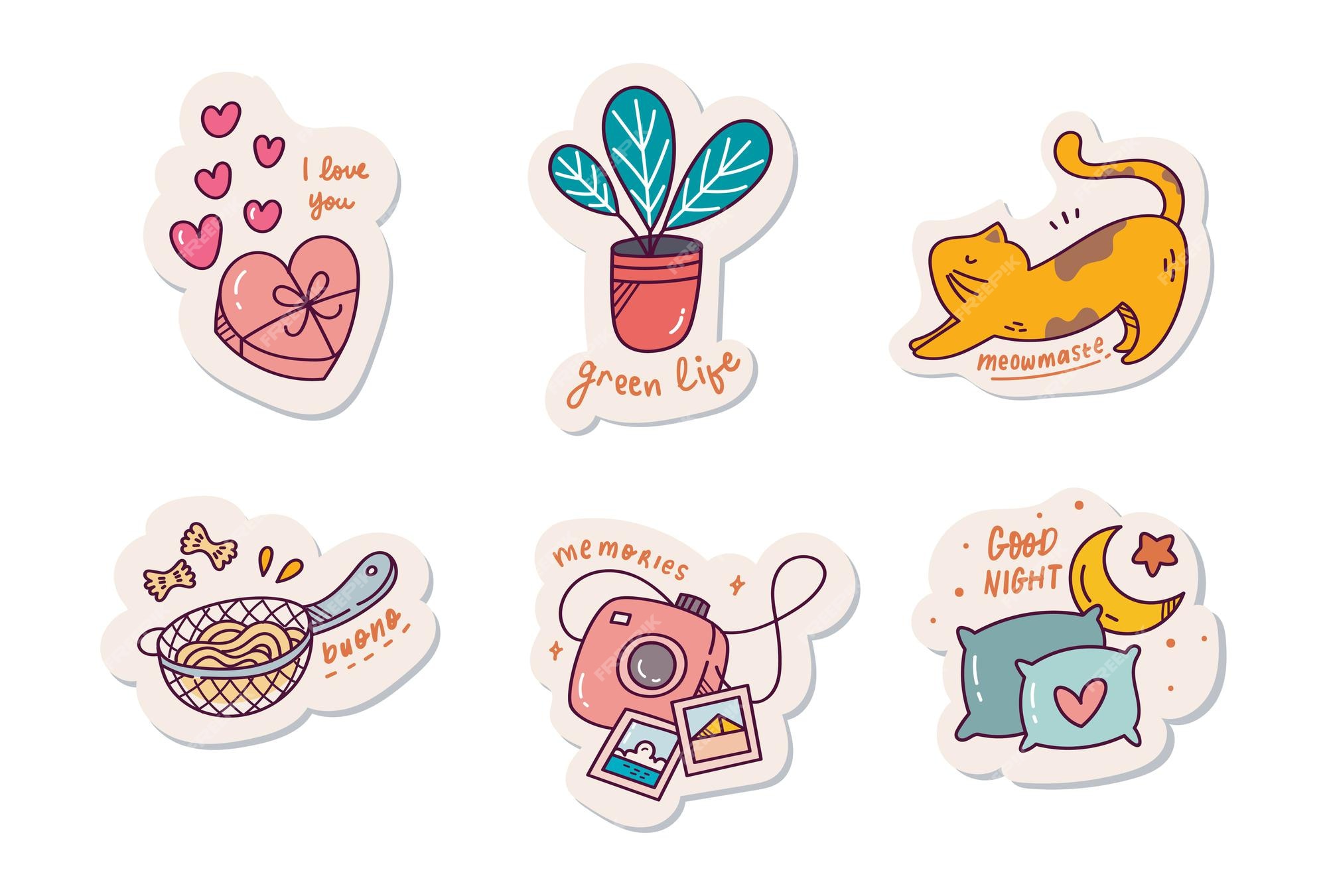 Sticker set Cute vector template decorated with cartoon image and aesthetic  quotes graphic design 31766816 Vector Art at Vecteezy