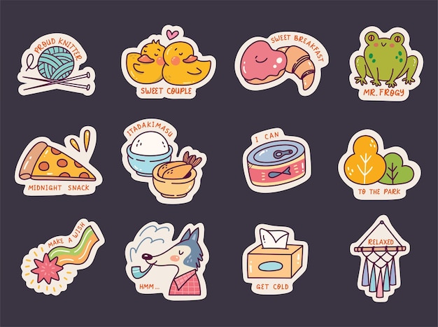 Vector set of cute sticker doodle