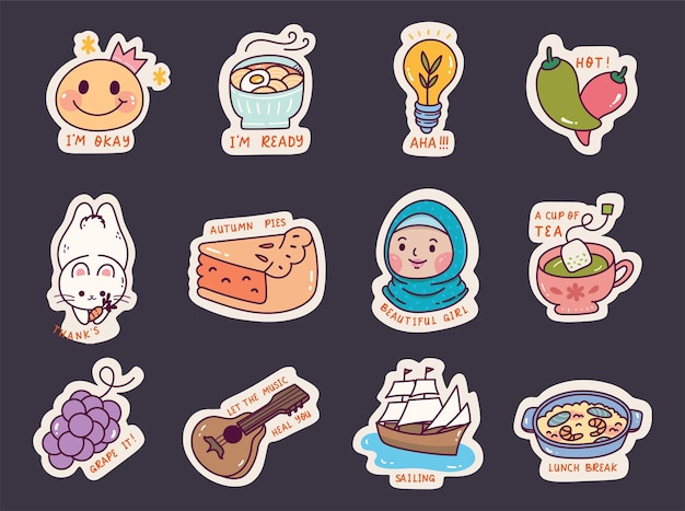 Set of Cute Sticker Doodle