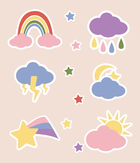 Set of cute stickers weather conditions