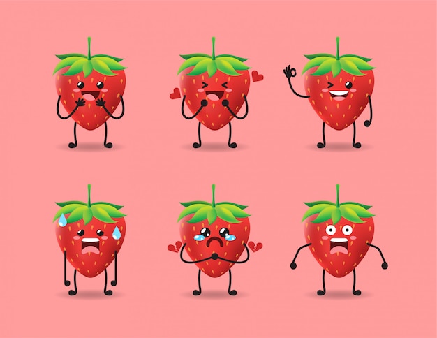 Set of cute strawberry expression design  