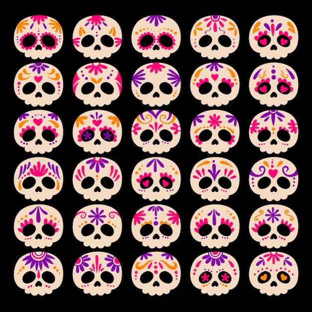 set of cute sugar skull icon sugar skull cute skull