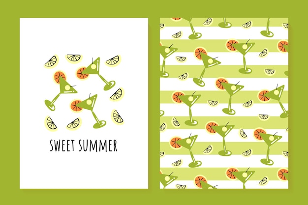 A set of cute summer cards Cocktail lemon, Summer posters