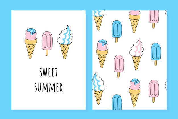 A set of cute summer cards dessert icecream summer