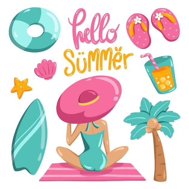 Vector set of cute summer elements clip art