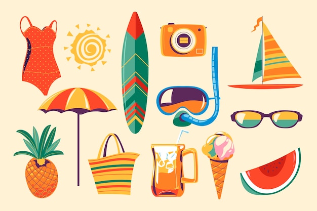 Vector set of cute summer elements collection