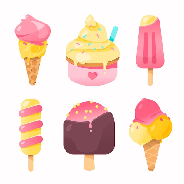 A set of cute summer icons Bright summer poster with sweet food